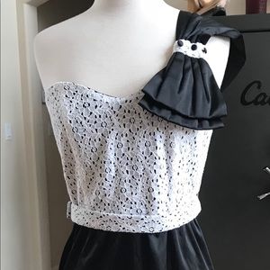Strapless Black dress with white crochet top